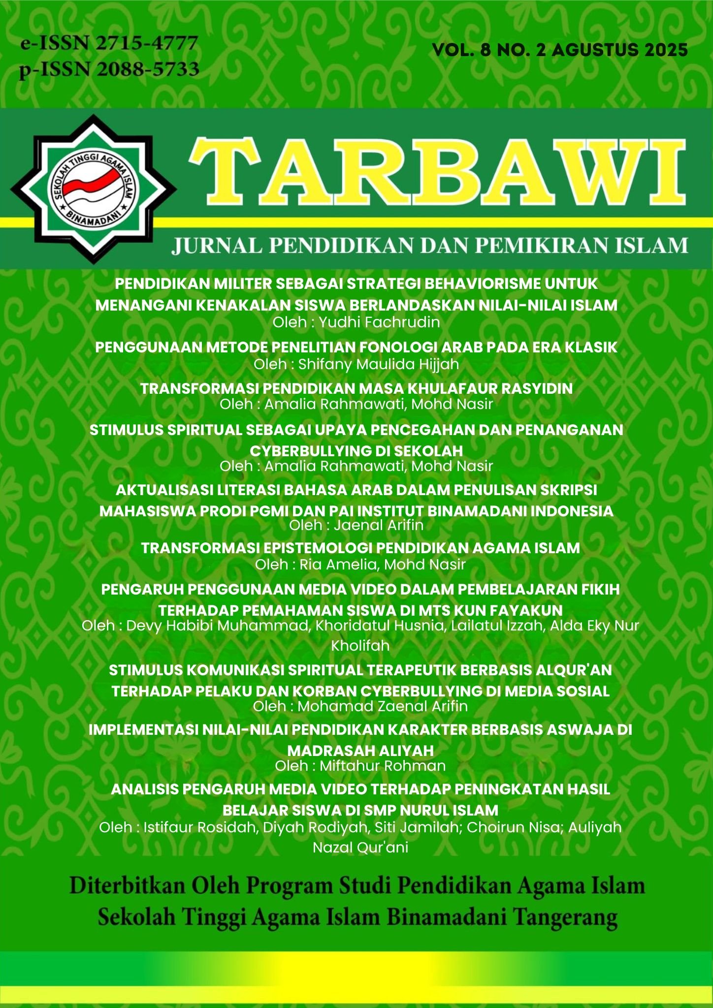 					View Vol. 8 No. 2 (2025): Tarbawi
				